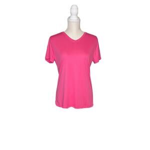 Women's Hanes Pink Cool Dri Workout V-neck Shirt Medium